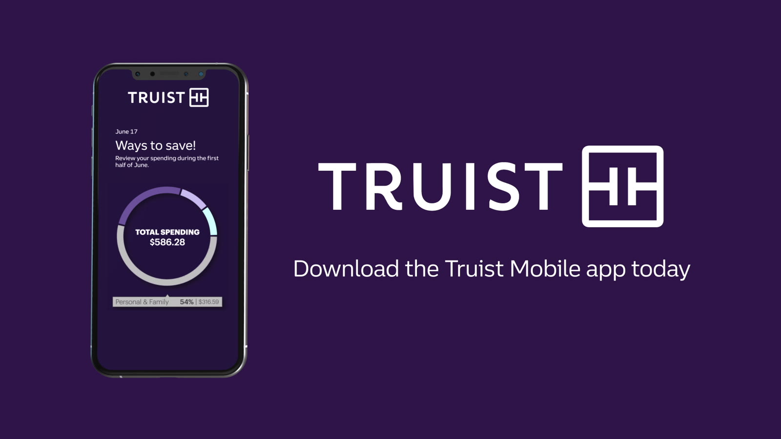 Truist mobile app end card, with the phone on the left and Truist wordmark on the right.